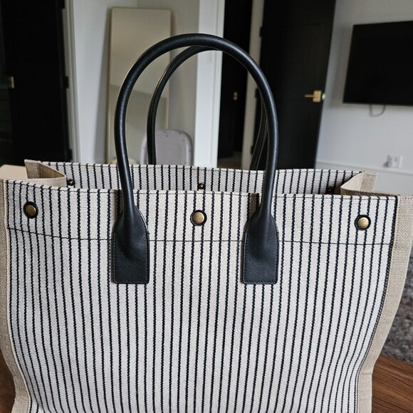 Saint Laurent Rive Gauche Tote Linen and Leather Handbag - Picture 6 of 7